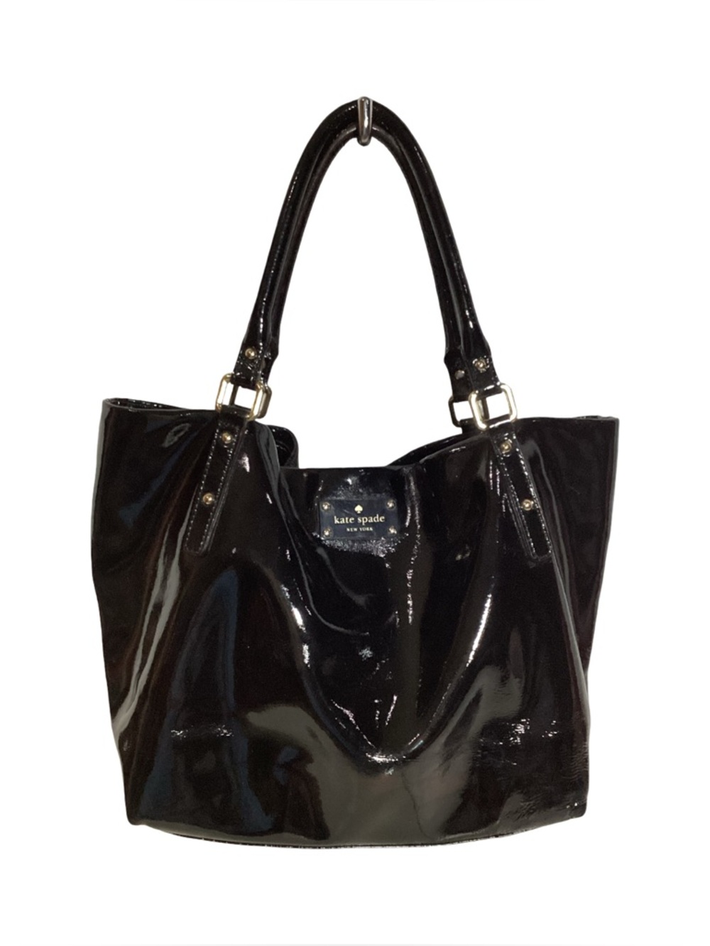 Kate Spade Soft Black Patent Leather Double Handle Large Satchel Bag GORGEOUS